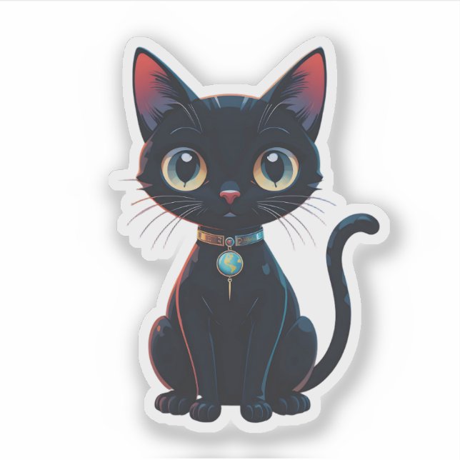 Adesivo Gato Negro Cósmico Cósmico da Era Espacial Atômica (Frente)