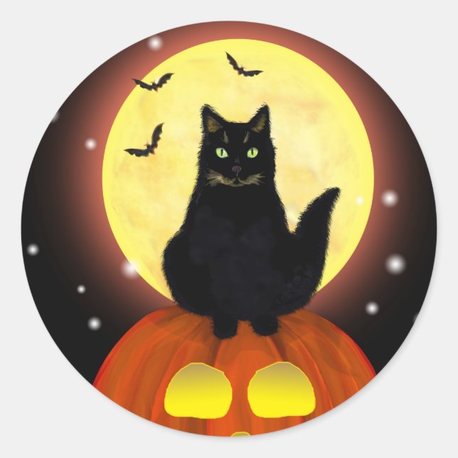 Adesivo Gato Negro de Halloween com Abóbora (Frente)