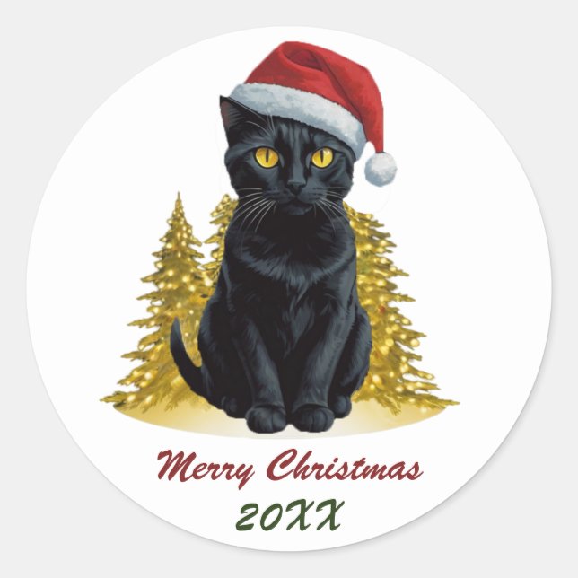 Adesivo Gato Negro de Natal bonito e personalizado com Pap (Frente)