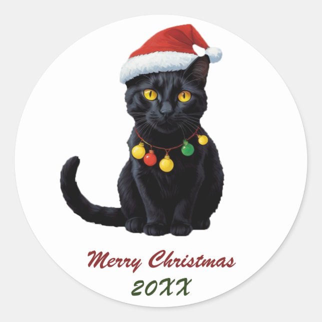 Adesivo Gato Negro de Natal bonito e personalizado com Pap (Frente)