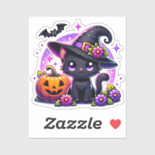 Adesivo Gato Negro e Abóbora do Halloween de Chibi