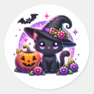 Adesivo Gato Negro e Abóbora do Halloween de Chibi
