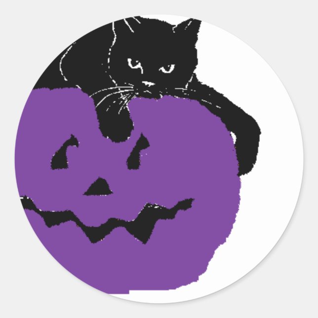 Adesivo Gato Negro Em Uma Pumpkin Roxo (Frente)