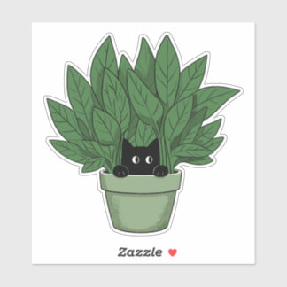 Adesivo Gato Negro em Vaso Vegetal