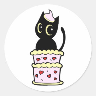 Adesivo Gato negro engraçado pulando de um bolo