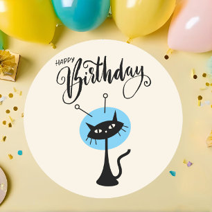 Adesivo Gato Negro Feliz Aniversário Feliz