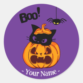 Adesivo Gato Negro Fofo Personalizado no Jack O' Lantern B