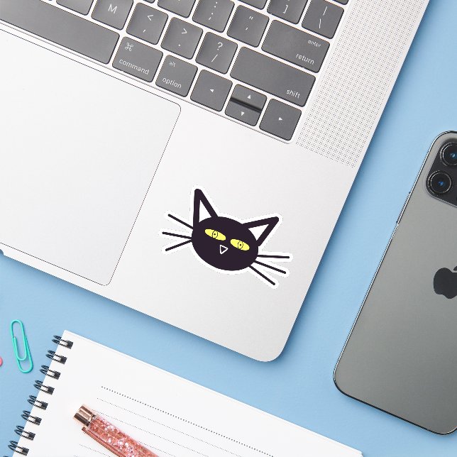 Adesivo Gato Negro Halloween (Notebook com iPhone)