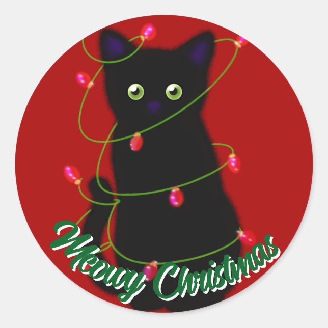 Adesivo Gato negro Luzes vermelhas de Natal (Frente)