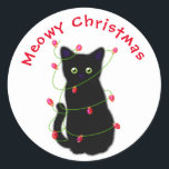 Adesivo Gato negro | Meowy Christmas | Luzes cintilantes<br><div class="desc">Feliz Natal! - Gato preto giro com luzes vermelhas e verdes cintilantes de Natal - personalizável! E design transferível!</div>