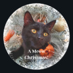 Adesivo Gato Negro, Natal<br><div class="desc">Personalize este "Black Cat,  Christmas Classic Round Sticker" para adicionar um toque especial. Para mais personalização,  clique no link "Personalizar" e use nossa ferramenta design para modificar este modelo.</div>
