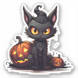 Adesivo Gato Negro no Halloween do Chapéu da Bruxa