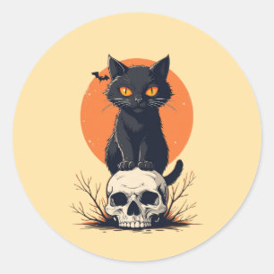 Adesivo Gato Negro no Halloween do Crânio