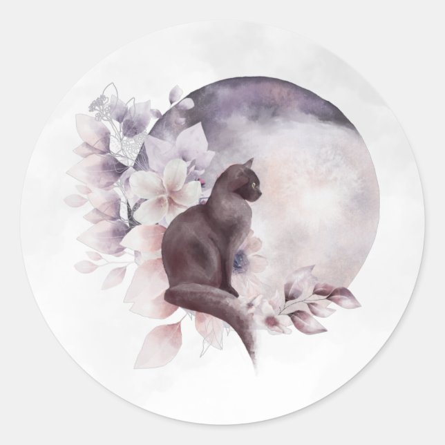 Adesivo Gato Negro por uma Lua Mágica Cheia (Frente)