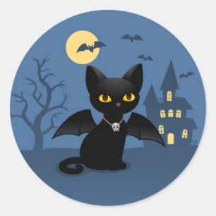 Adesivo Gato Negro Vampiro do Halloween com Asas