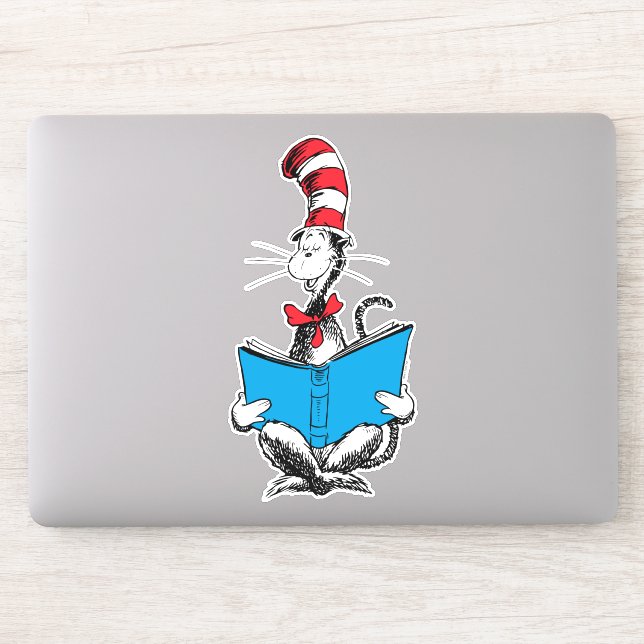 Adesivo Gato no Chapéu Lendo (Computador)