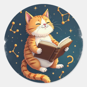 Adesivo Gato No Espaço Lendo Livro Cósmico Booktok Astrono