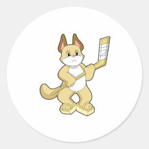 Adesivo Gato no hóquei no gelo com bastão de hóquei no gel