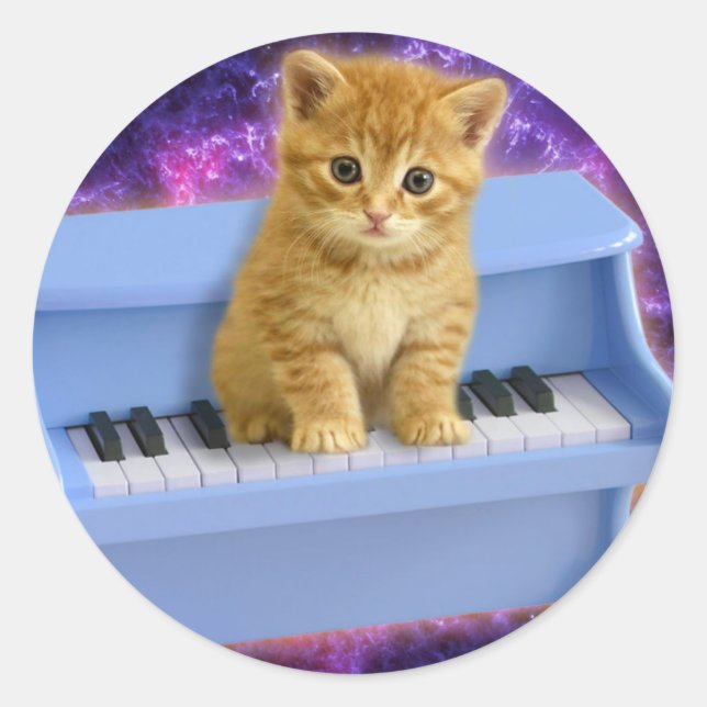 Adesivo Gato no piano azul (Frente)