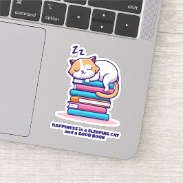 Adesivo Gato numa Pilha de Livros Literário Personalizado 