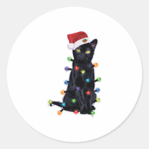Adesivo Gato Papai Noel Preto com luzes de natal