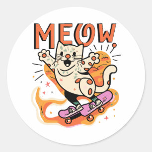 Adesivo Gato Patinando Meow