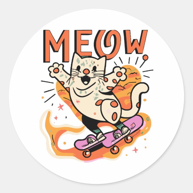 Adesivo Gato Patinando Meow (Frente)