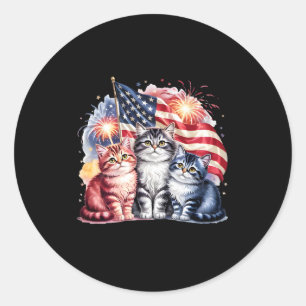 Adesivo Gato Patriótico América Gatos Bandeira EUA Fogos 4