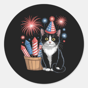 Adesivo Gato Patriótico América Gatos Bandeira EUA Fogos 4