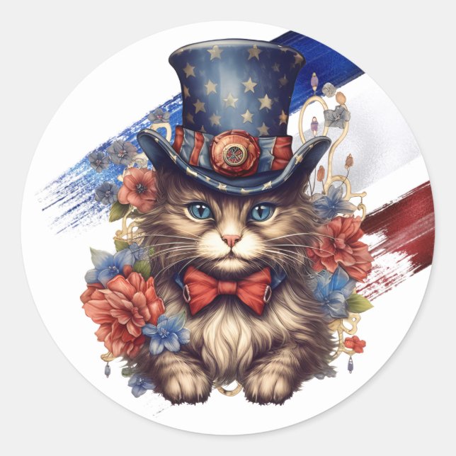 Adesivo Gato Patriótico Americano (Frente)