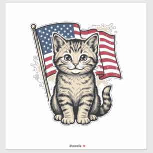 Adesivo Gato Patriótico com Bandeira Americana Vetor Vinta