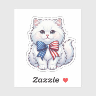 Adesivo Gato Patriótico com Laço da Bandeira Americana 4 d