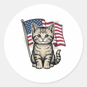 Adesivo Gato Patriótico com Vetor Vintage de Bandeira Amer