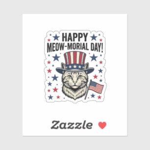 Adesivo Gato Patriótico Dia Meow-morial Vintage Vector Des