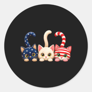 Adesivo Gato Patriótico do Dia 4 de Julho com Bandeira Ame