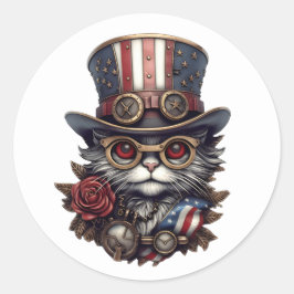 Adesivo Gato Patriótico Steampunk com Óculos