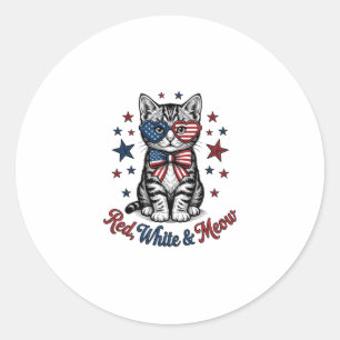 Adesivo Gato Patriótico Vermelho Branco e Meow Design Vint
