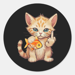 Adesivo Gato Peixe Dourado Dedo F U É Meu Peixe Engraçado
