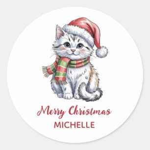 Adesivo Gato Personalizado com Chapéu de Natal 