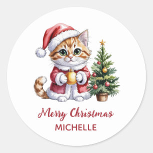 Adesivo Gato personalizado com chapéu de Papai Noel árvore