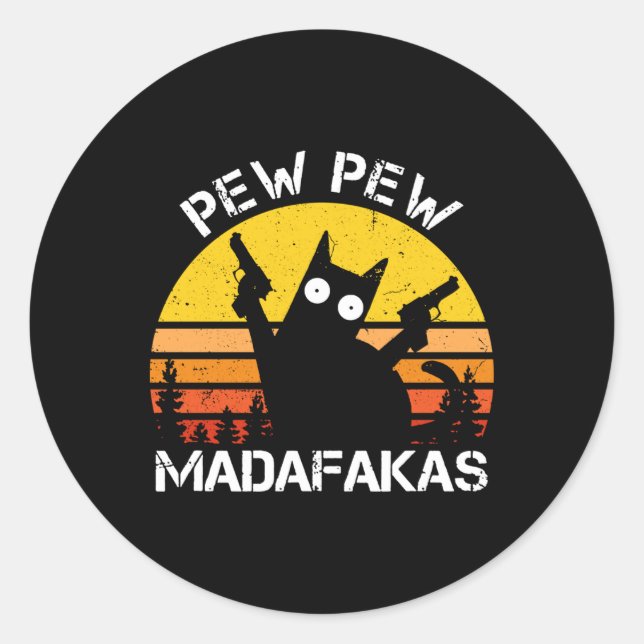 Adesivo Gato - Pew Pew Madafakas Crazy Summer Cat Com Arma (Frente)