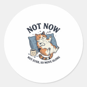 Adesivo Gato Preguiçoso Não Agora Gravura Vintage Design d
