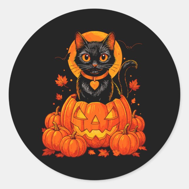 Adesivo Gato Preto Abóbora Lua Halloween Outono (Frente)