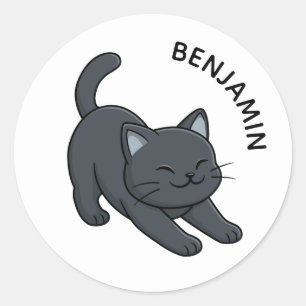 Adesivo Gato Preto Alongado Nome Personalizado