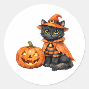 Adesivo Gato preto aquarela em fantasia de Halloween