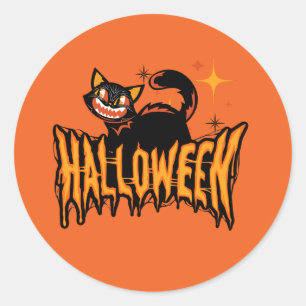 Adesivo Gato Preto Assustador de Halloween Vintage