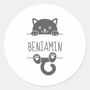 Adesivo Gato preto bonito que espreita atrás do nome feit