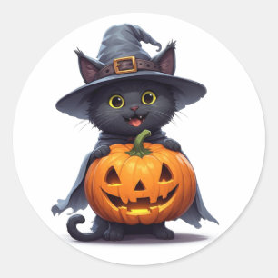 Adesivo Gato Preto Chapéu de Bruxa Abóbora Decoração de Ha