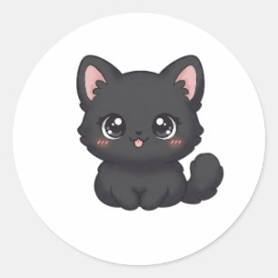 Adesivo Gato Preto Chibi Fofo Gatinho Kawaii Língua