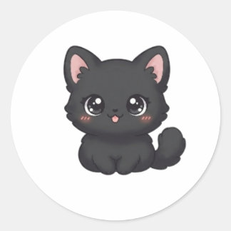 Adesivo Gato Preto Chibi Fofo Gatinho Kawaii Língua